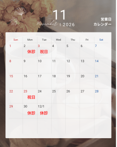 11月休診カレンダー